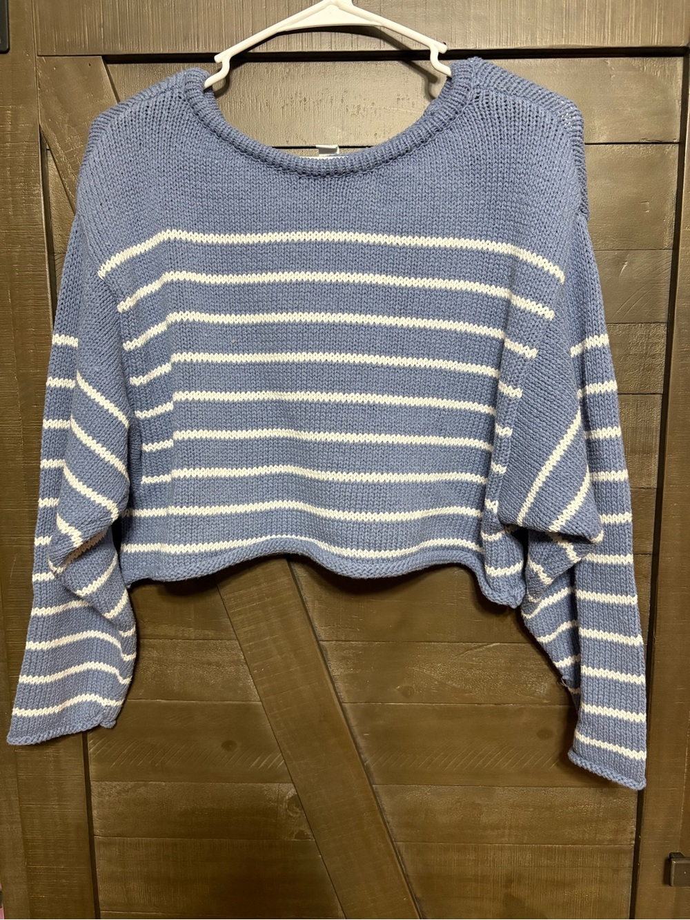 Arizona Jean Company Light Blue & White Striped Cropped Crew Sweater Juniors